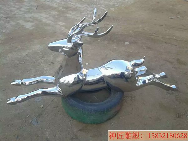 不锈钢小鹿雕塑，窝着的小鹿雕塑